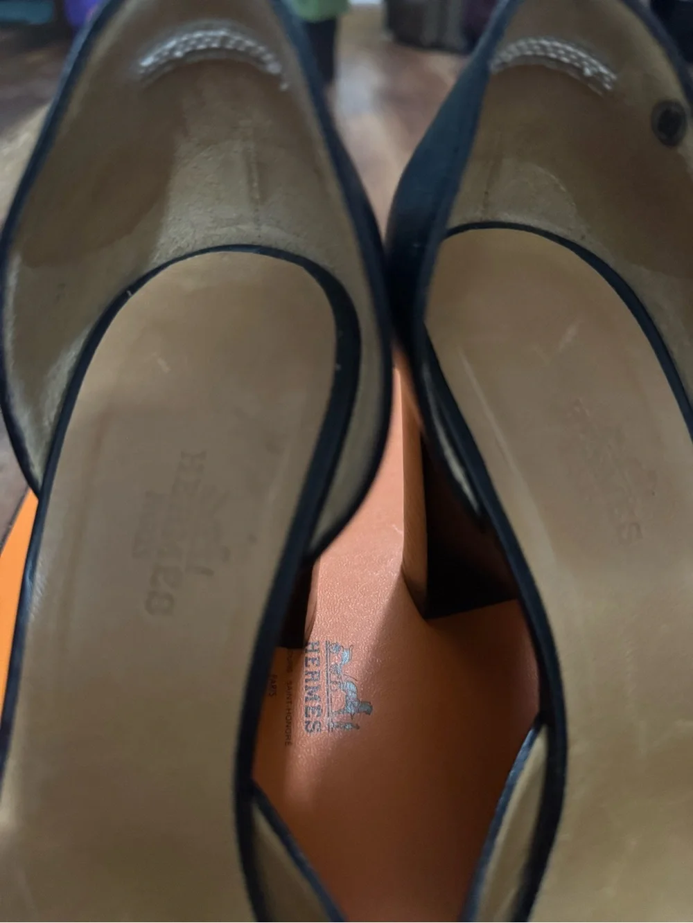 Hermes Black D'Orsay Pumps with Silver H Accent